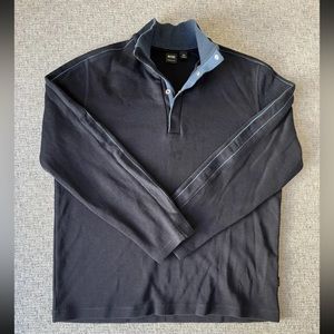 Hugo Boss Men’s Medium Button Collar Sweater in Navy Blue